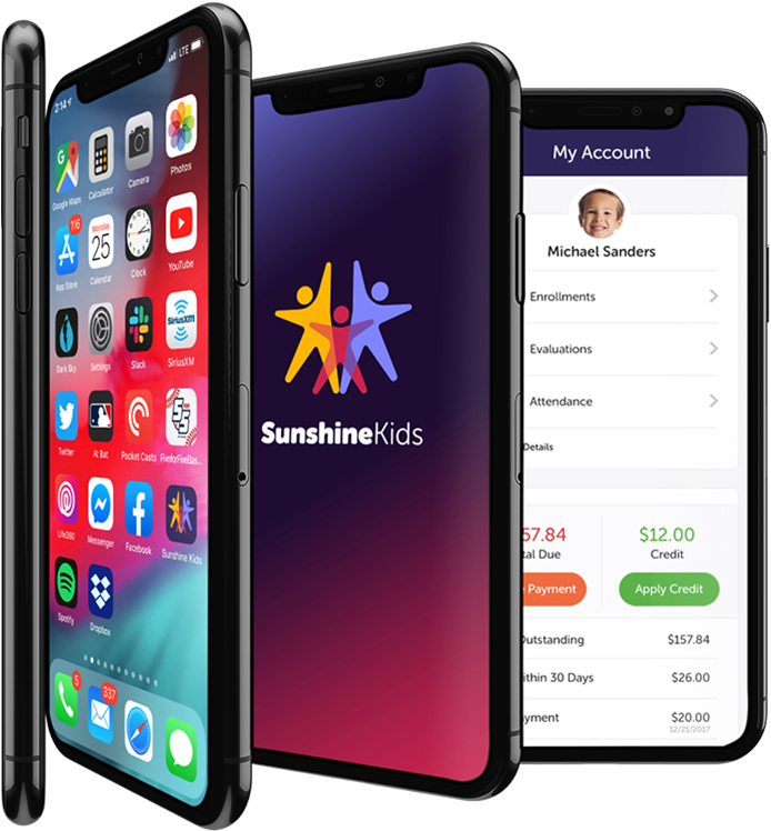 iClassPro branded app phones showing different screens